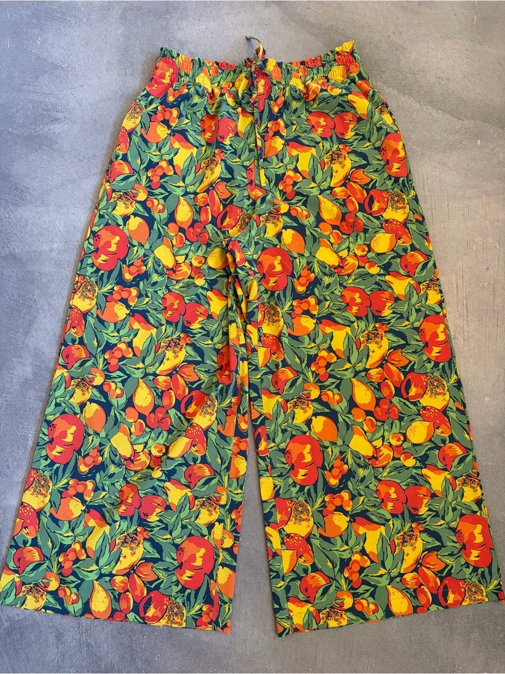 Toad & Co Fruit-Print Elastic Waist Wide-Leg Bottoms - Green/Yellow/Red